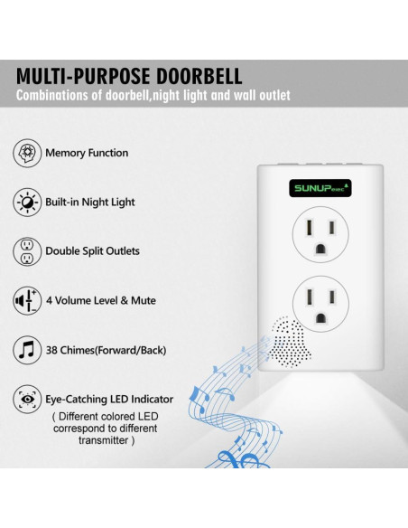 Timbre Inalámbrico SUNUPelec LM-DB100 2 Botones 2 Receptores