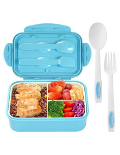 Caja Bento LOVINA 1100 ML Azul - Contenedor Almuerzo 3 Compartimentos