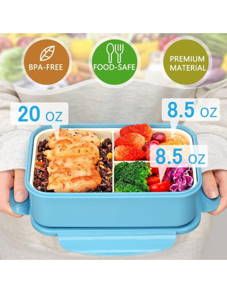 Caja Bento LOVINA 1100 ML Azul - Contenedor Almuerzo 3 Compartimentos