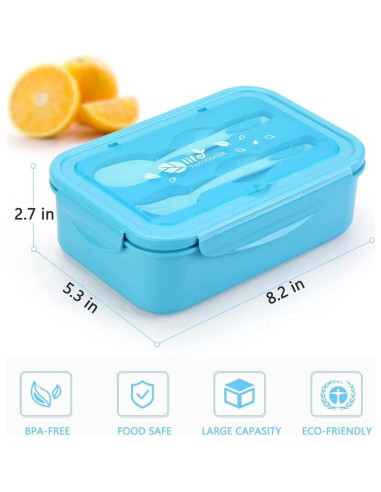 Caja Bento LOVINA 1100 ML Azul - Contenedor Almuerzo 3 Compartimentos