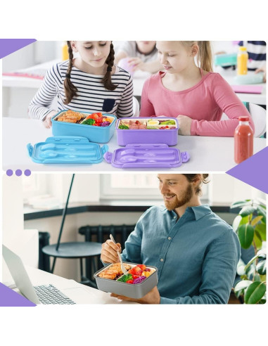Caja Bento LOVINA 1100 ML Azul - Contenedor Almuerzo 3 Compartimentos