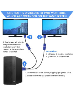 Cable Divisor VGA Pasow 1 Macho a 2 Hembras 0.46m 1080p 2
