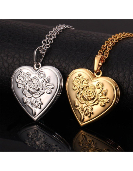 Collar Locket Personalizado U7 Oro Corazón 45.72 cm Collar Locket Personalizado U7 Oro Corazón 45.72 cm