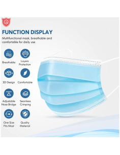 Mascarilla desechable HDFK 3 capas azul para adultos 50 unidades 2