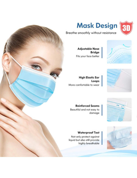 Mascarilla desechable HDFK 3 capas azul para adultos 50 unidades