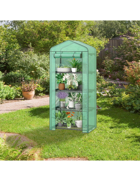 Invernadero portátil LEMY 4 estantes con puerta cremallera