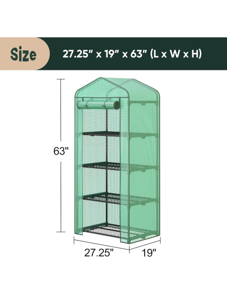 Invernadero portátil LEMY 4 estantes con puerta cremallera