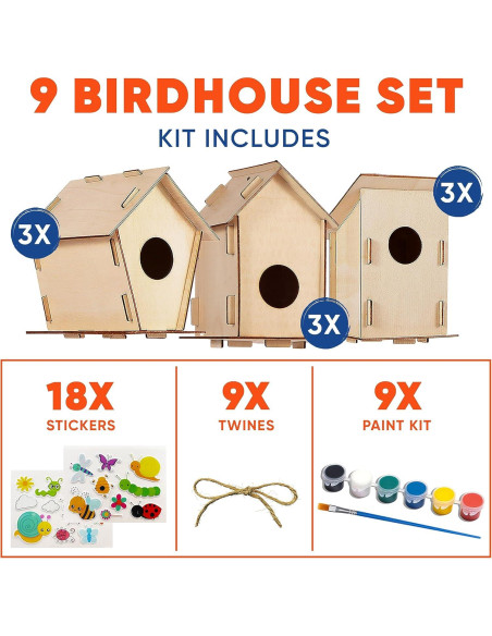 Kit de Manualidades para Niños - 9 Casas de Madera CRAFTY HAPPITOYS