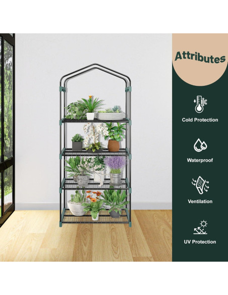 Invernadero portátil LEMY 4 estantes con puerta cremallera