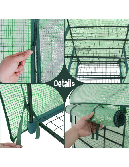 Invernadero portátil LEMY 4 estantes con puerta cremallera