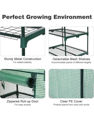 Invernadero portátil LEMY 4 estantes con puerta cremallera