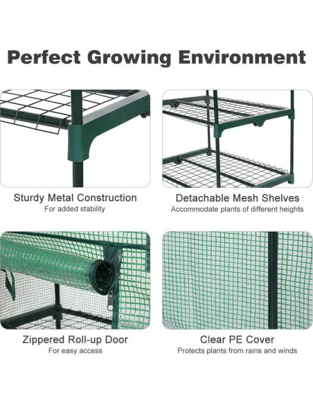 Invernadero portátil LEMY 4 estantes con puerta cremallera