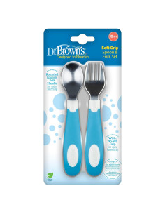 Juego de Cuchara y Tenedor Dr. Brown's Azul 12m+ Antideslizante