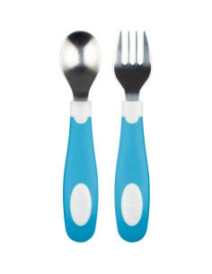 Juego de Cuchara y Tenedor Dr. Brown's Azul 12m+ Antideslizante 2