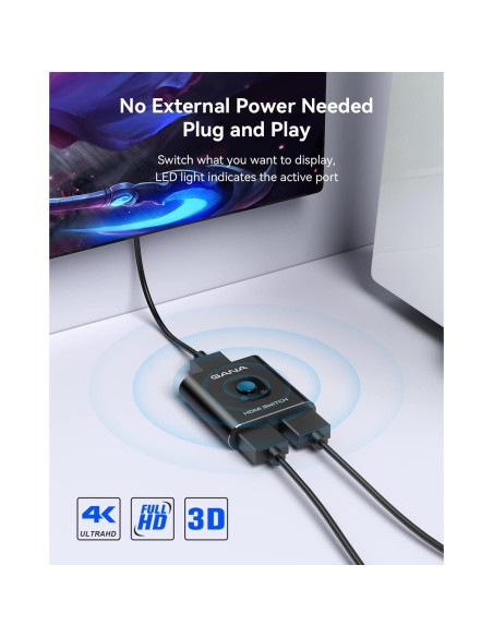 Conmutador HDMI Bidireccional GANA 4K 60Hz Aluminio 1.2m