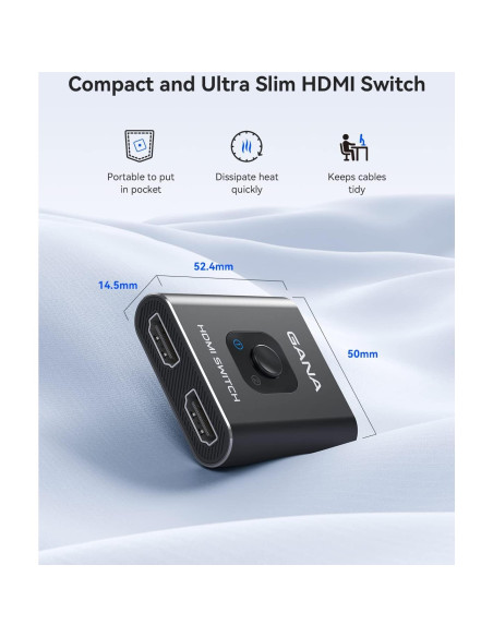 Conmutador HDMI Bidireccional GANA 4K 60Hz Aluminio 1.2m