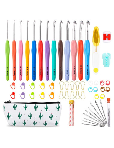 Kit de Ganchos de Crochet Inscraft 67 Pcs con Mangos Ergonómicos