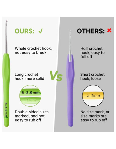 Kit de Ganchos de Crochet Inscraft 67 Pcs con Mangos Ergonómicos