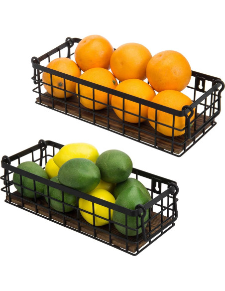 Juego de 2 Cestas de Alambre MyGift con Base de Madera Quemada