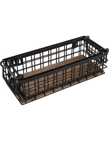 Juego de 2 Cestas de Alambre MyGift con Base de Madera Quemada