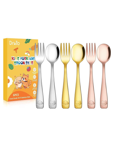 Set de Cubiertos para Niños DRKIO - 6 Piezas de Acero Inoxidable