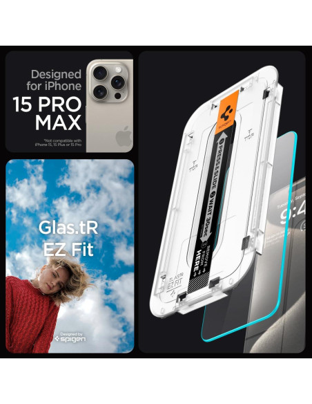Protector de Pantalla Vidrio Templado Spigen iPhone 15 Pro Max - 2 Unidades