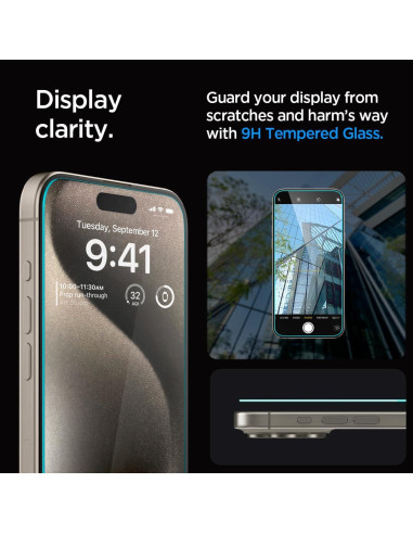 Protector de Pantalla Vidrio Templado Spigen iPhone 15 Pro Max - 2 Unidades