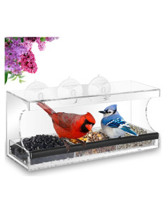 Comedero para Aves de Ventana Mrcrafts 30x10 cm con Ventosas