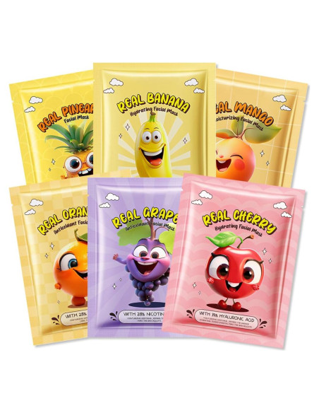 Mascarillas Faciales de Frutas Kaely - 6 Piezas Hidratantes