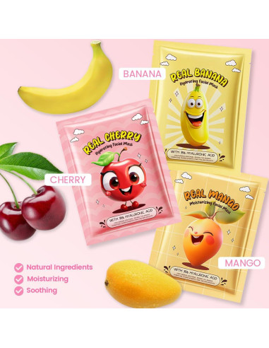 Mascarillas Faciales de Frutas Kaely - 6 Piezas Hidratantes