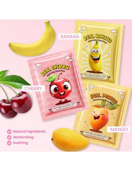 Mascarillas Faciales de Frutas Kaely - 6 Piezas Hidratantes