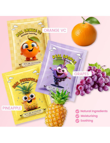 Mascarillas Faciales de Frutas Kaely - 6 Piezas Hidratantes