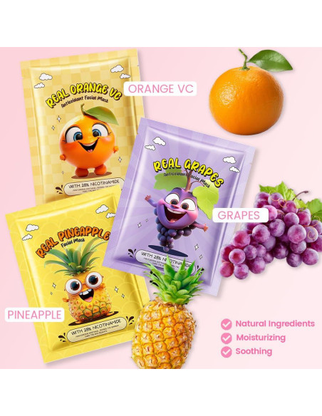 Mascarillas Faciales de Frutas Kaely - 6 Piezas Hidratantes