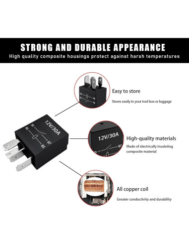 Relé de Arranque 4 Pines 12V 30A Ohleats - 2 Unidades