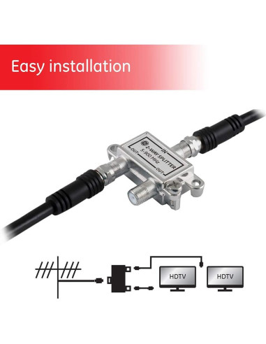 Divisor Coaxial GE 2 Vías 5-900 MHz Compatible RG59 RG6