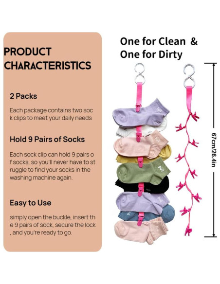 Clip de Lavandería Multifuncional Josuyofo para Calcetines - 2 Pcs
