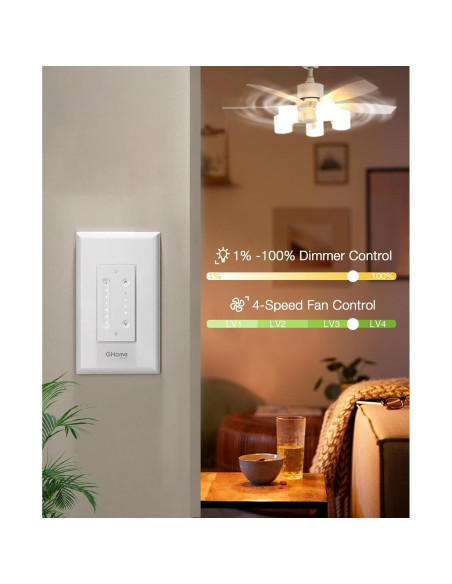 Interruptor Regulador Inteligente GHome SW19-1 para Ventilador de Techo