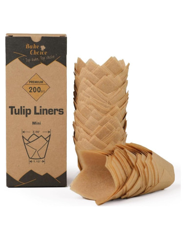 200 Mini Tuliperas Bake Choice Naturales para Cupcakes 2.84 cm
