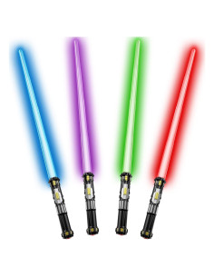 Paquete de 4 Espadas LED Cawiew con Sonido y Mango Retráctil