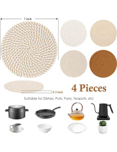 Trivets de Algodón Billbotk 7" Resistentes al Calor - 4 Piezas 2