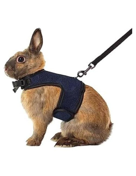 Arnés y Correa Ajustable MANON ROSA para Conejos y Mascotas Pequeñas - Negro, Tamaño S