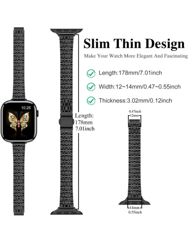 Banda de Metal Slim MioHHR para Apple Watch 38-42mm Negro
