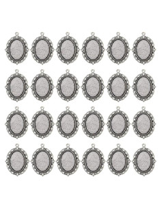24 Bandejas de Colgante Bezel Ovaladas Dcatcher Plata 25x18mm