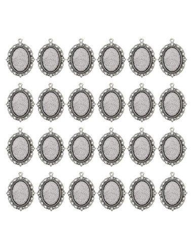 24 Bandejas de Colgante Bezel Ovaladas Dcatcher Plata 25x18mm