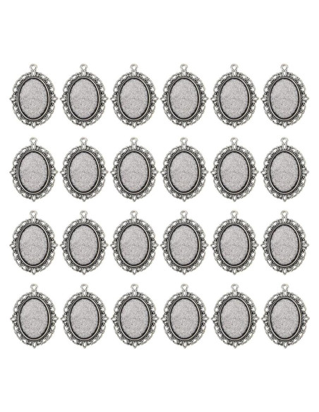 24 Bandejas de Colgante Bezel Ovaladas Dcatcher Plata 25x18mm