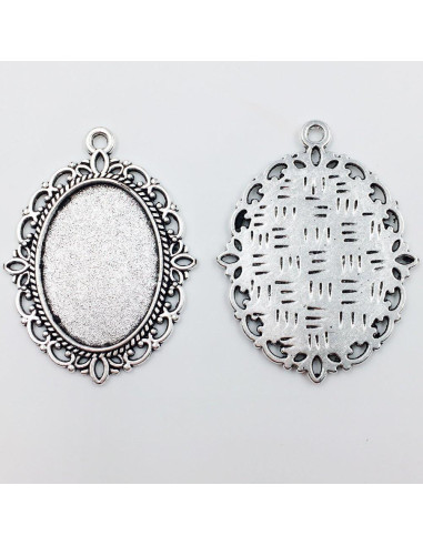24 Bandejas de Colgante Bezel Ovaladas Dcatcher Plata 25x18mm