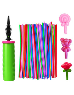 100 Globos Largos de Goma Ouyili + Bomba de Mano 31 cm