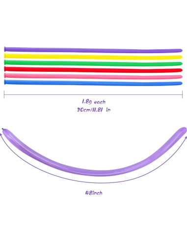 100 Globos Largos de Goma Ouyili + Bomba de Mano 31 cm
