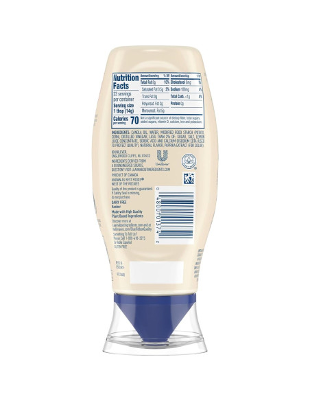 Aderezo Vegano Hellmann's 11.5 oz Libre de Huevos y Gluten