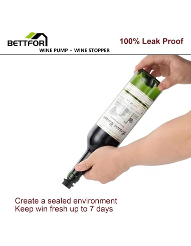 Bomba para Vino BETTFOR con 4 Tapones de Silicona Reutilizables